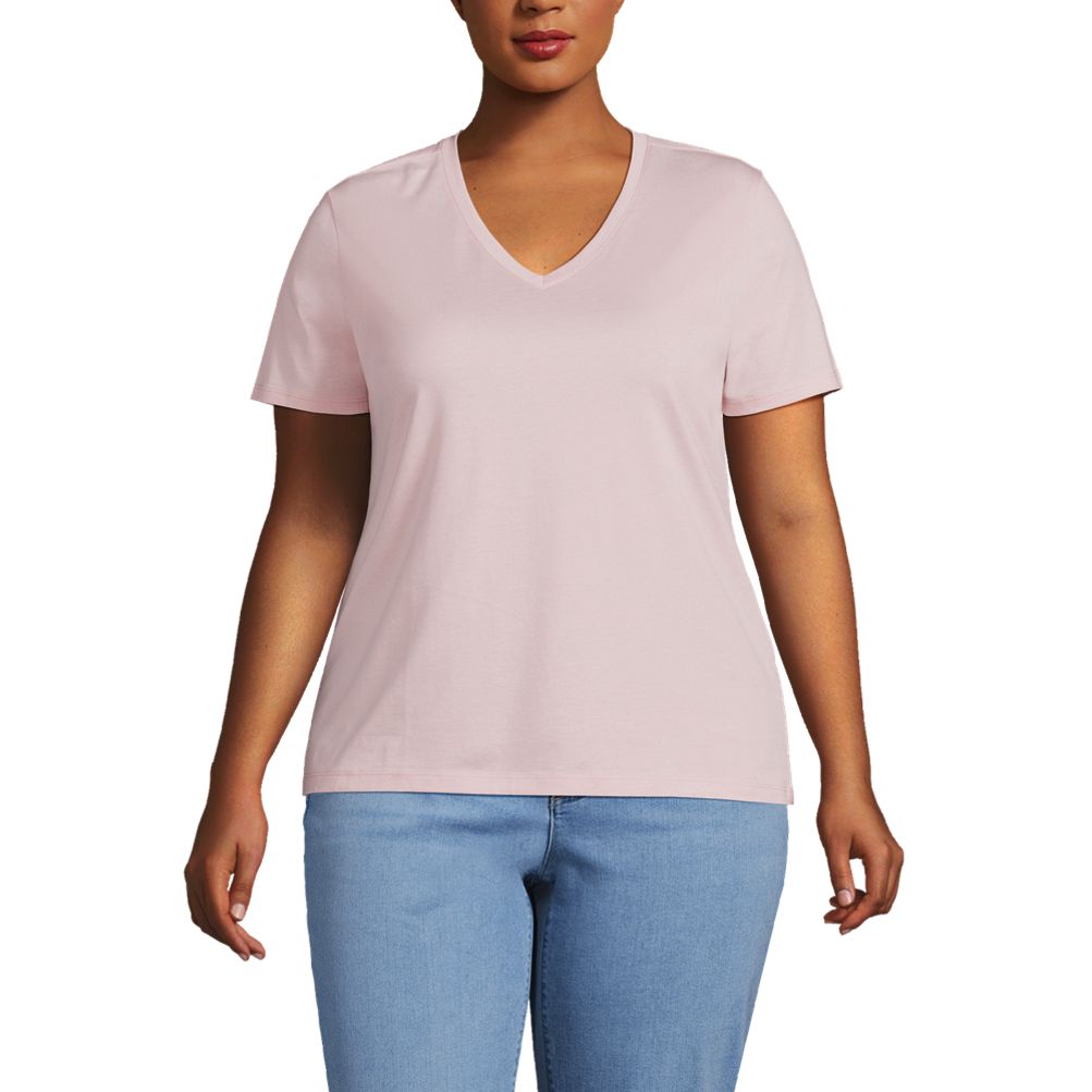 Plus Size Relaxed Supima Cotton Short Sleeve V-Neck T-Shirt | Lands'