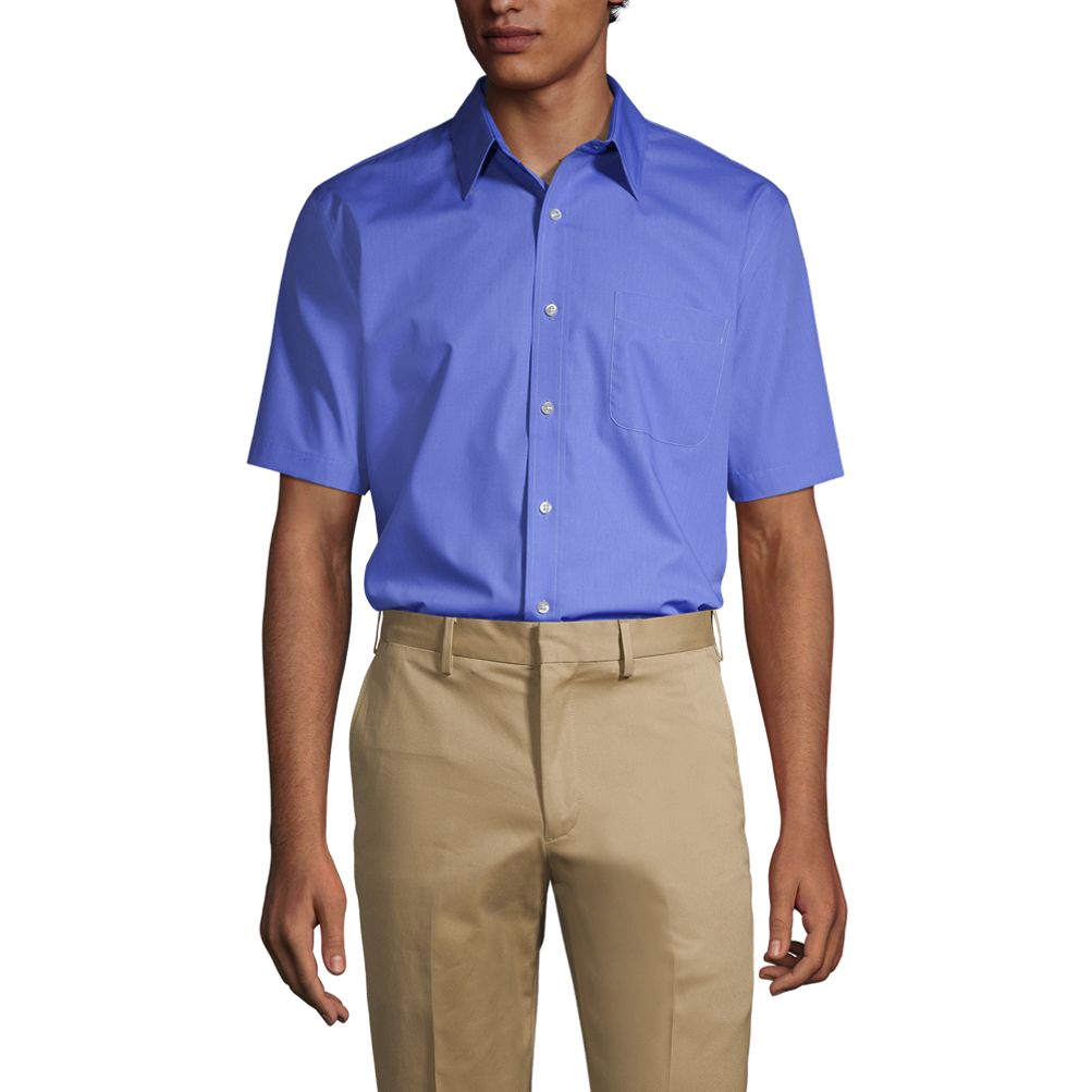 Men's Short Sleeve Straight Collar Broadcloth Shirt