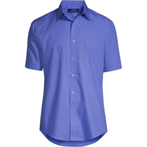 Men's Short Sleeve Straight Collar Solid Broadcloth Shirt