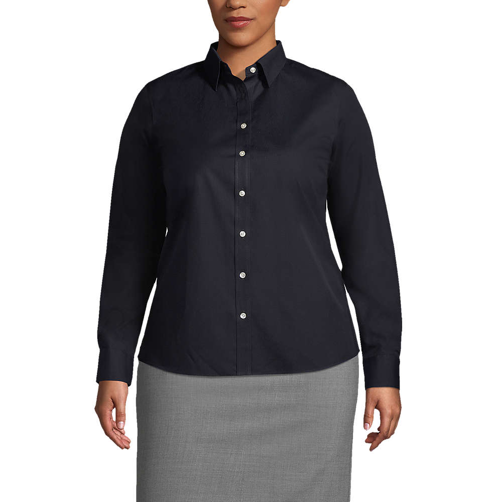 Women's Plus Size Long Sleeve No Iron Broadcloth Shirt, Front