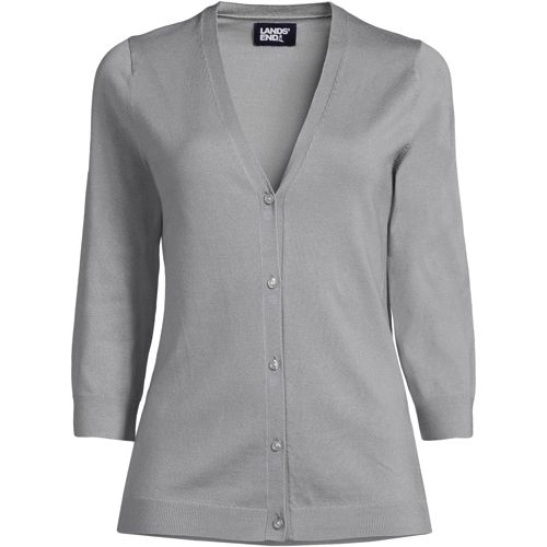 Women's 3/4 Sleeve Performance Fine Gauge V-neck Button Front Cardigan Sweater