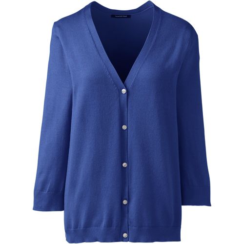 Women's 3/4 Sleeve Performance Fine Gauge V-neck Button Front Cardigan Sweater