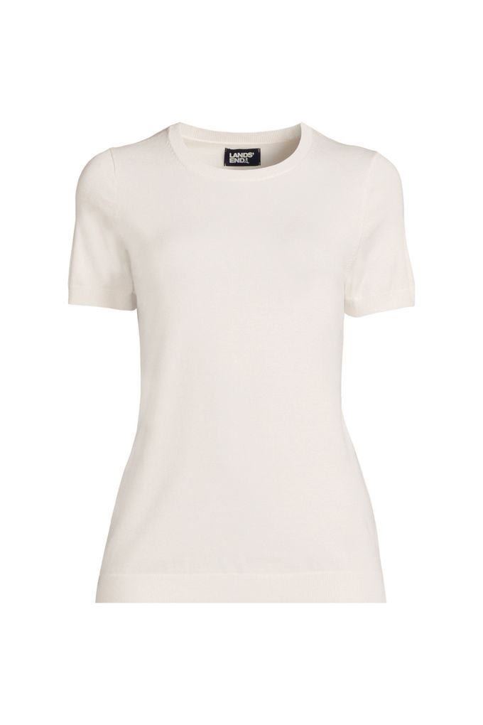 Women's Plus Size Short Sleeve Performance Sweater - Lands' End - Ivory - 4X