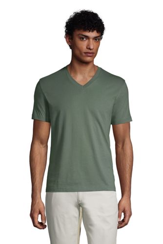 【ランズエンド LANDS' END】メンズ・スーパーT／Vネック／半袖/L/グリーン