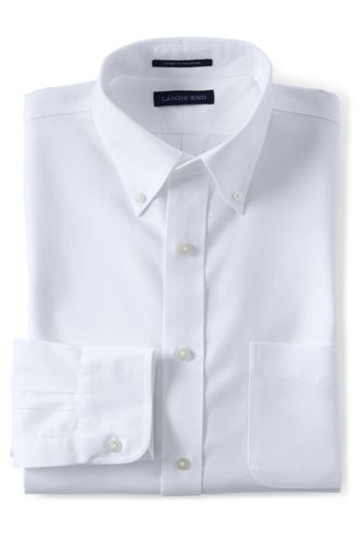 【ランズエンド LANDS' END】メンズ・ノーアイロン・スーピマ・オックスフォード／無地／ボタンダウン／スリムフィット／長袖/S/ホワイト