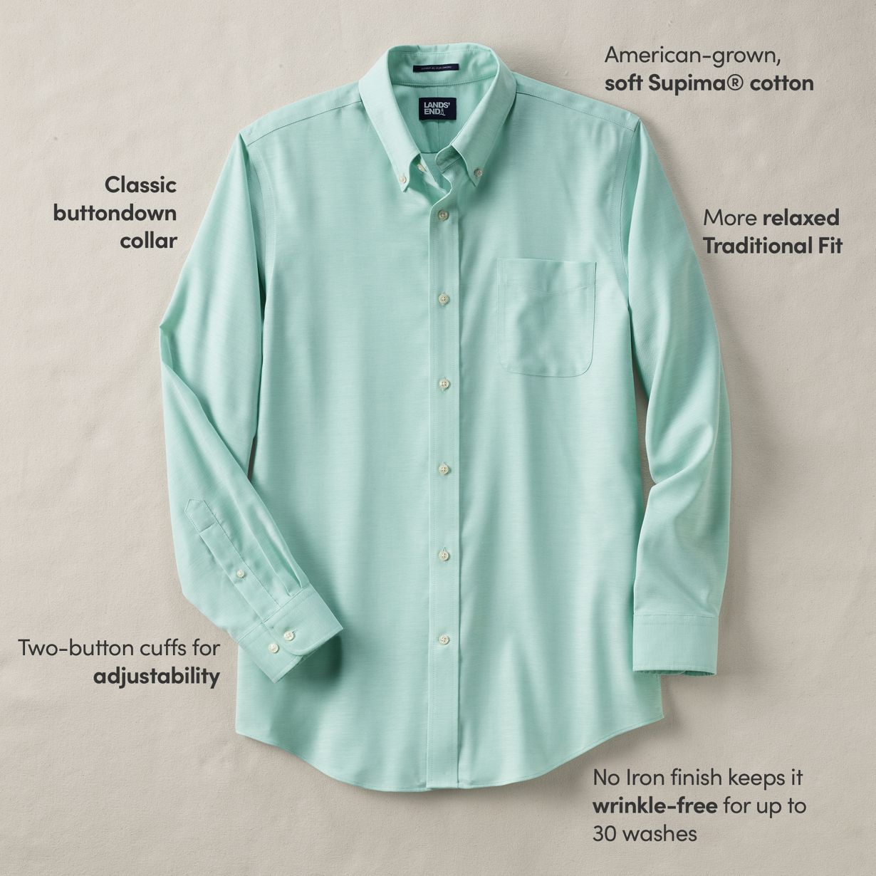 Men's Traditional Fit Solid No Iron Supima Oxford Dress Shirt