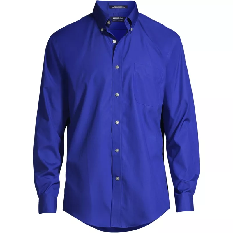 Men's Big Long Sleeve Buttondown No Iron Broadcloth Shirt, Front