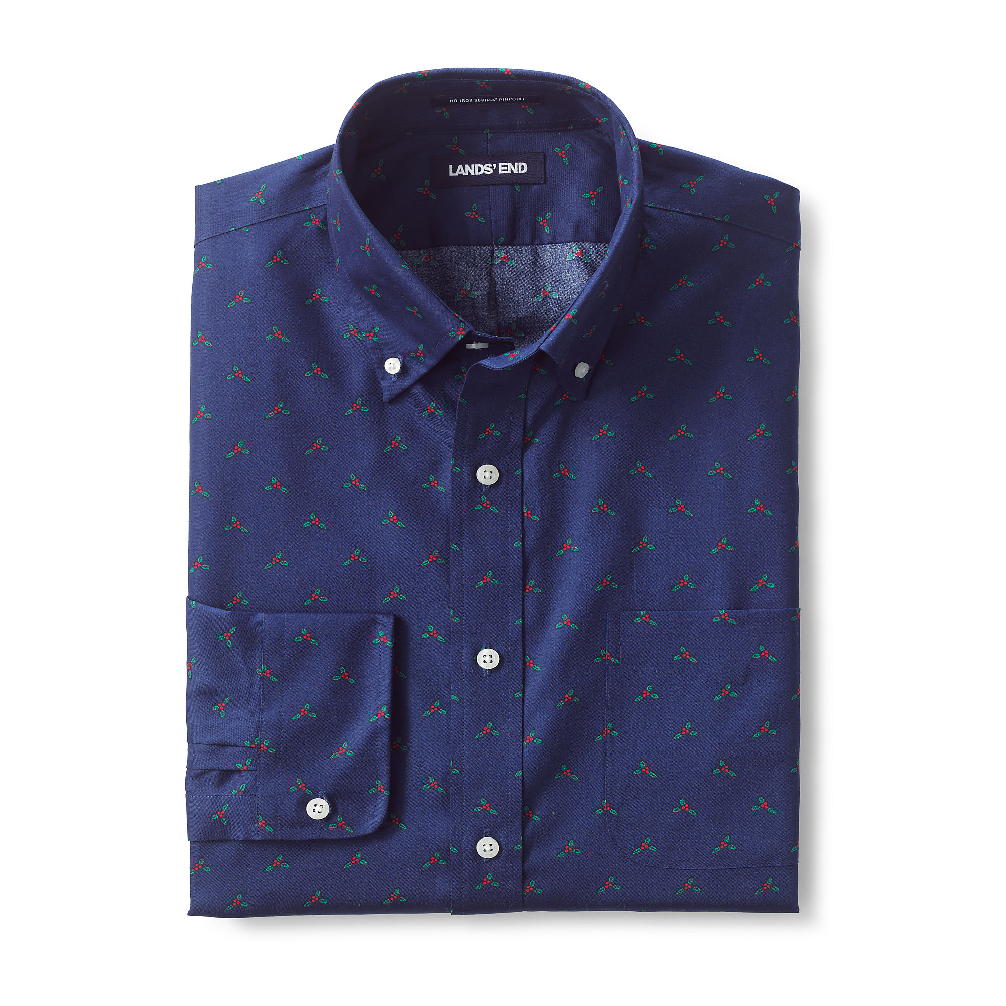 Lands' End Men's Pattern No Iron Supima Pinpoint Collar Dress Shirt