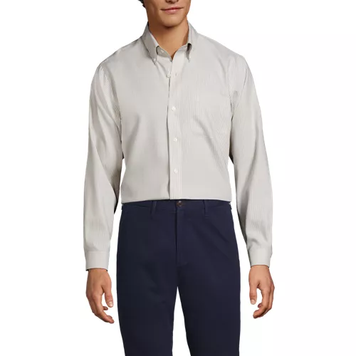 Men's Pattern No Iron Supima Pinpoint Button Down Collar Dress Shirt, Front