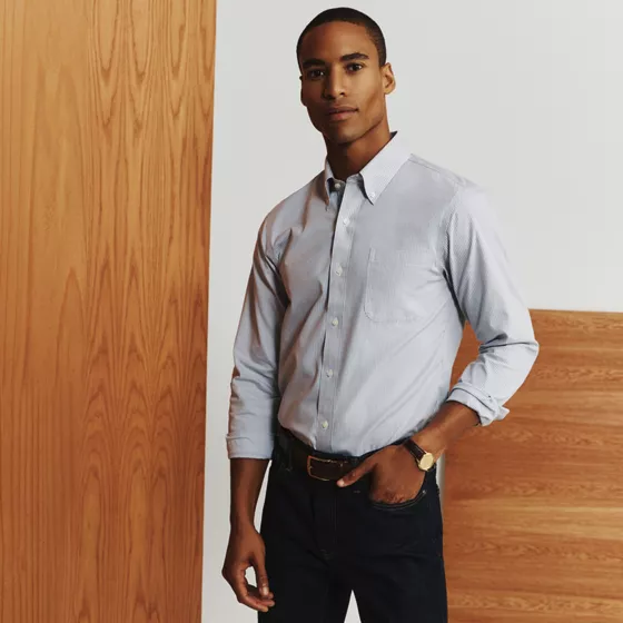 Men's No Iron Supima Cotton Pinpoint Buttondown Collar Dress Shirt - primary
