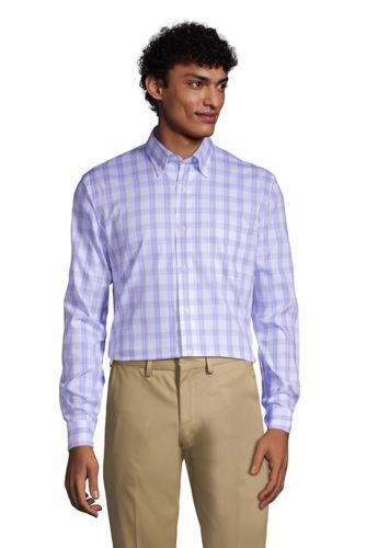 【ランズエンド LANDS' END】メンズ・ノーアイロン・スーピマ・ピンポイント／柄／ボタンダウン／ベーシックフィット／長袖/M/ホワイト