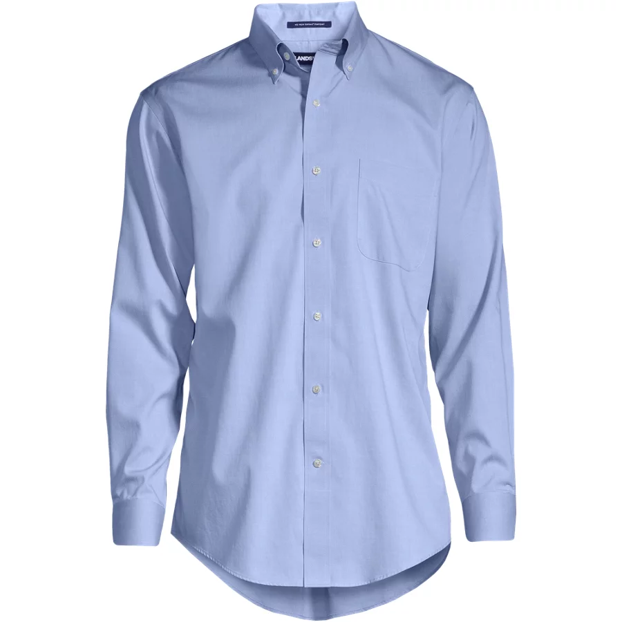 School Uniform Men's Traditional Fit Solid No Iron Supima Pinpoint Buttondown Collar Dress Shirt