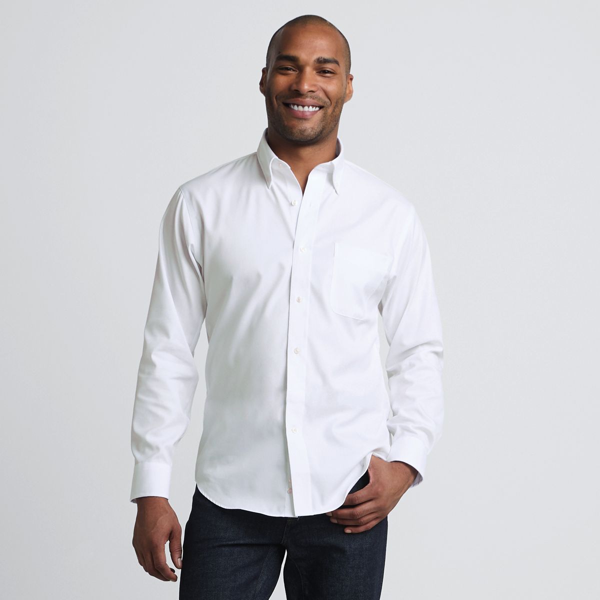 Men's Traditional Fit Solid No Iron Supima Pinpoint Buttondown Collar Dress Shirt