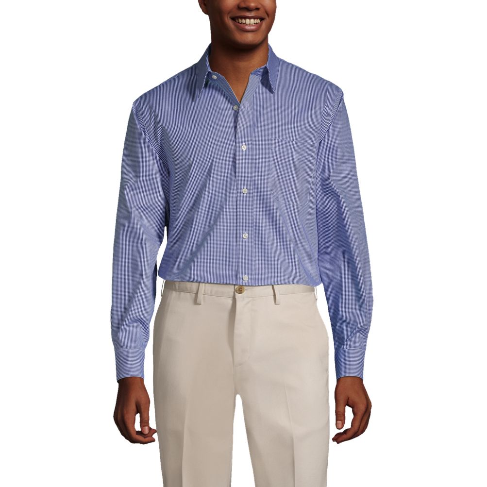 Men's Tall Pattern No Iron Supima Pinpoint Straight Collar Dress Shirt - Lands' End - Blue - 16/37