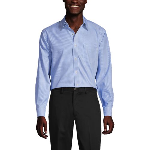  Lands' End Classic Fit Gemustertes, Bügelleichtes Pinpointhemd, Herren, Größe:39 84 Regular, Blau, Baumwolle, By Lands' End 