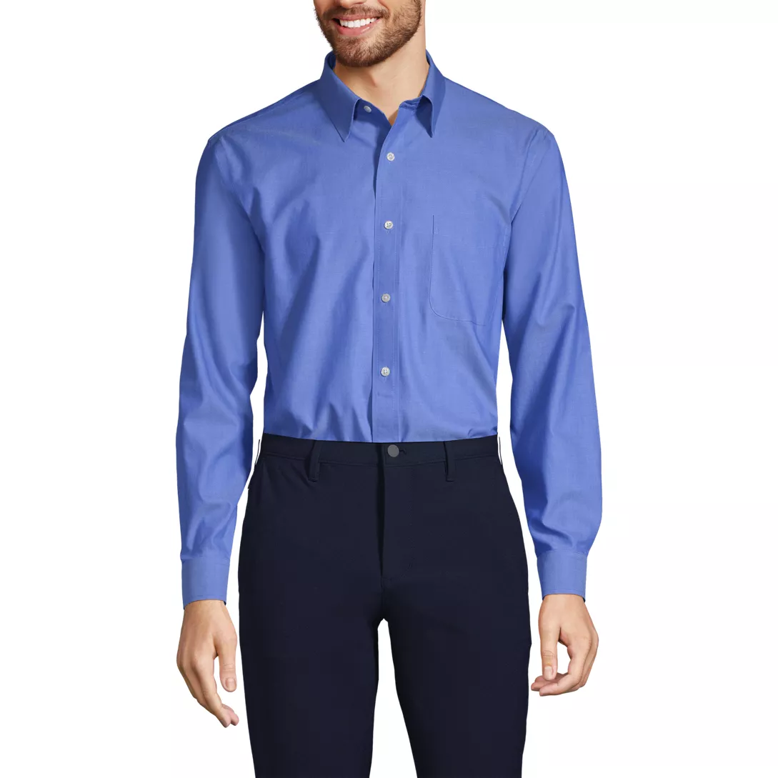 Men's Solid No Iron Supima Pinpoint Straight Collar Dress Shirt