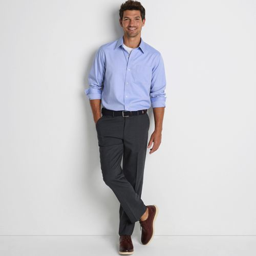 Men's Solid No Iron Supima Pinpoint Straight Collar Dress Shirts