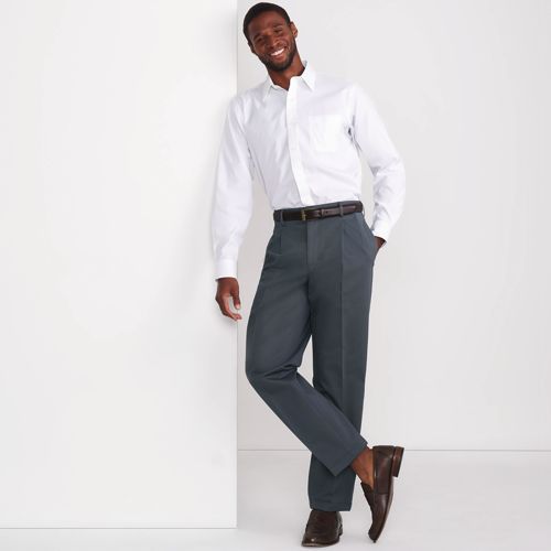 Men's Traditional Fit Pleated No Iron Chino Pants | Lands' End