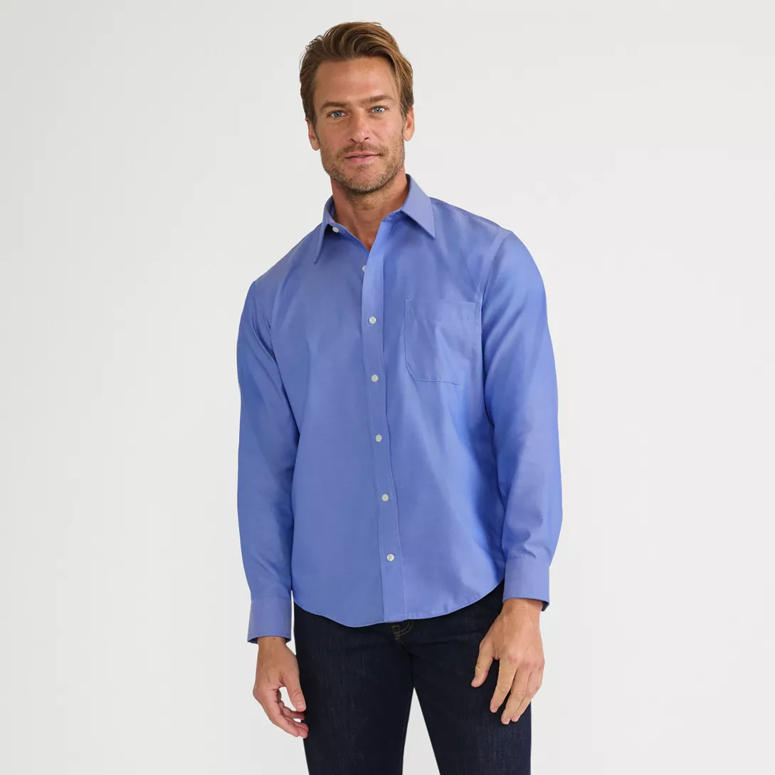 Men's Solid No Iron Supima Pinpoint Straight Collar Dress Shirt
