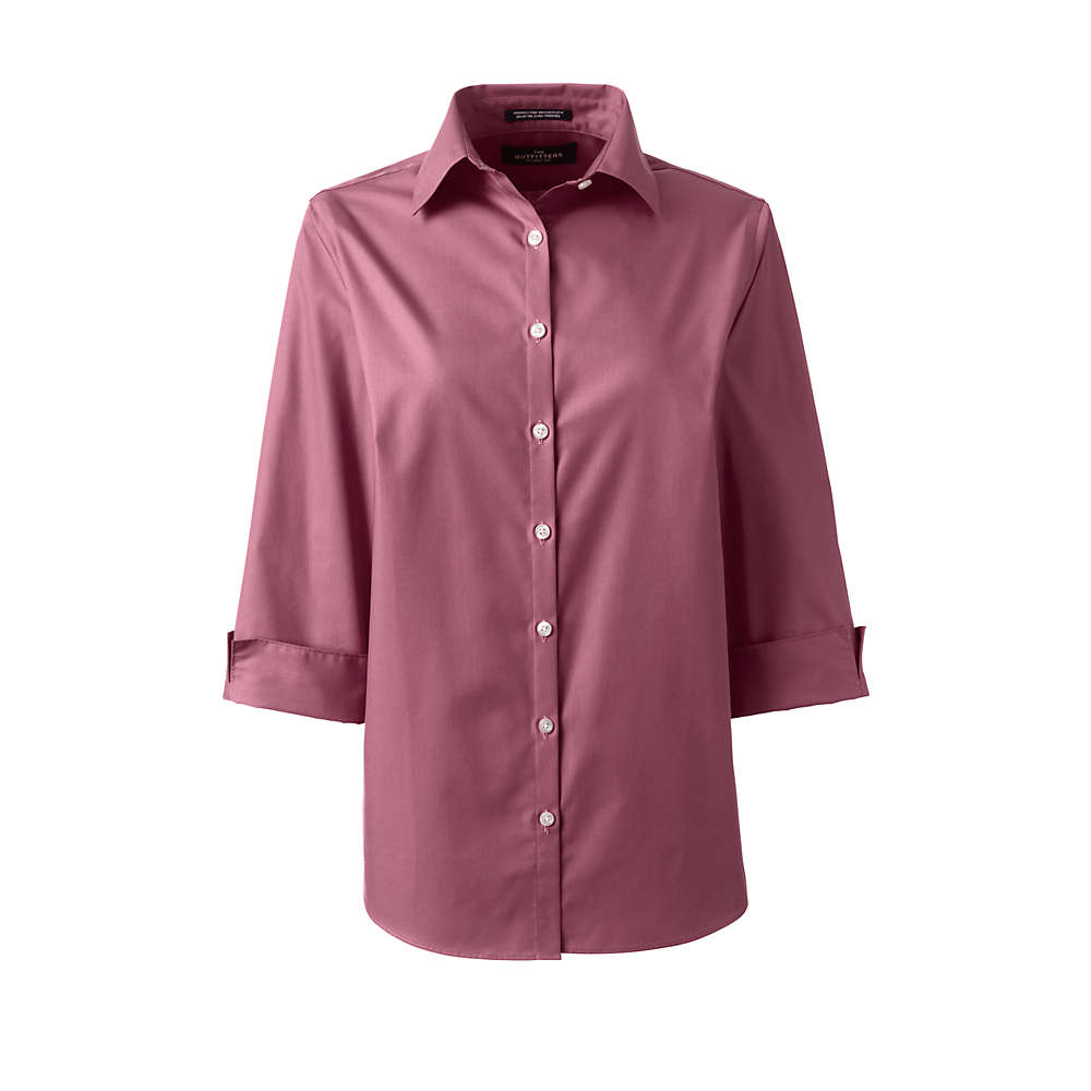 Women's Petite 3/4 Sleeve Broadcloth Shirt, Front