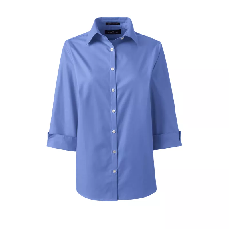 Women's Petite 3/4 Sleeve Broadcloth Shirt, Front