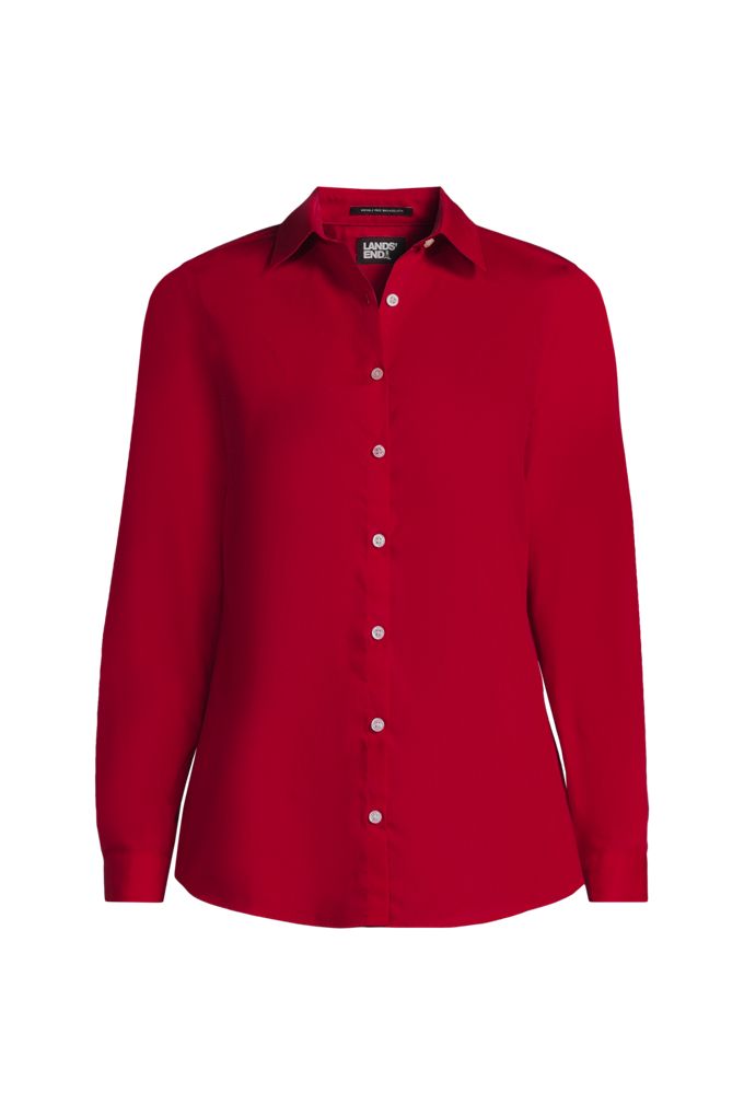 Women's Plus Size Long Sleeve Broadcloth Shirt - Lands' End - Red - 18W