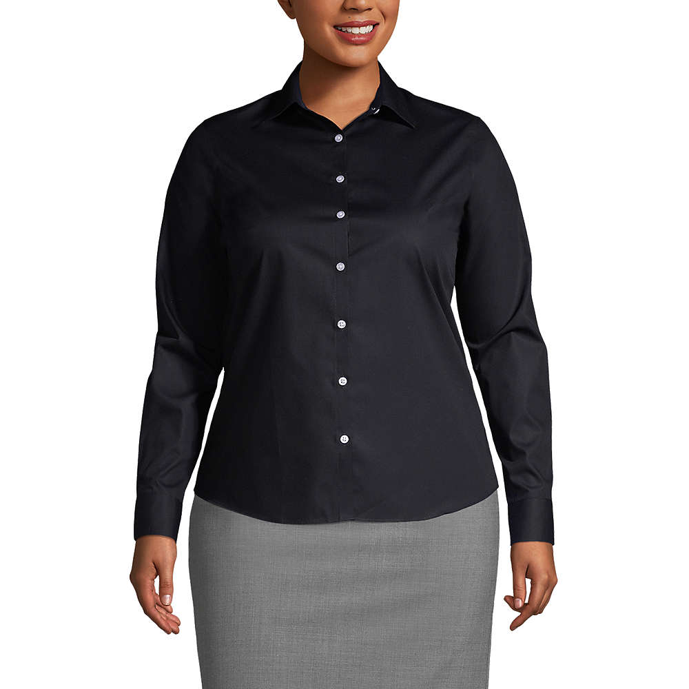 Women's Plus Size Long Sleeve Broadcloth Shirt, Front