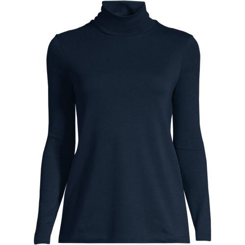 Women's L.L.Bean Interlock Mock-Turtleneck, Long-Sleeve Alpine Blue Small, Cotton