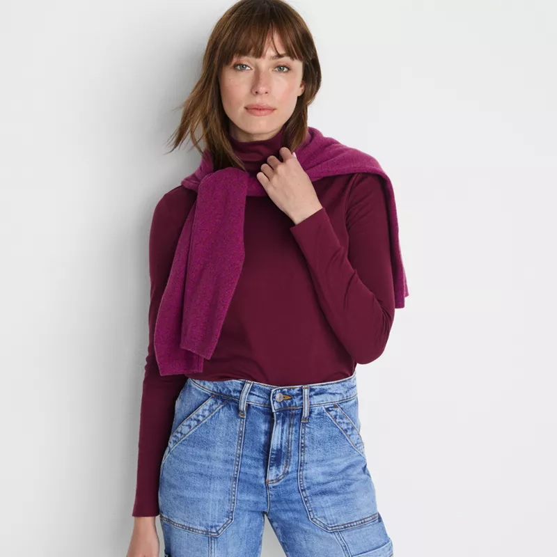 Women's Supima Cotton Fitted Long Sleeve Turtleneck, alternative image