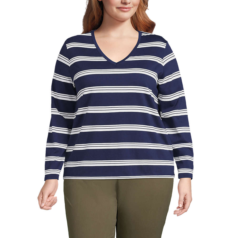 Women's Plus Size Relaxed Supima Cotton Long Sleeve V-Neck T-Shirt, Front