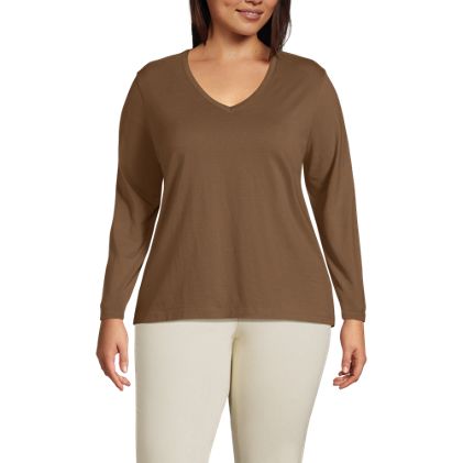 Women's Plus Size Relaxed Supima Cotton Long Sleeve V-Neck T-Shirt - image 1