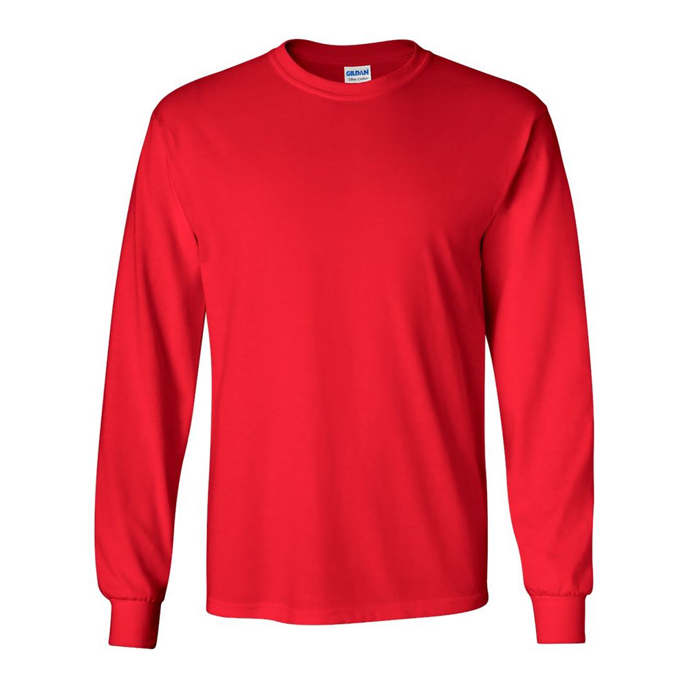 Gildan Unisex Extra Big Long Sleeve Screen Print Logo T-Shirt - Red - 5XL