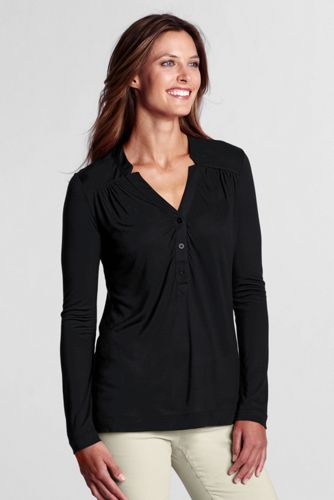 Womens Long Sleeve Drape Notch Henley Top