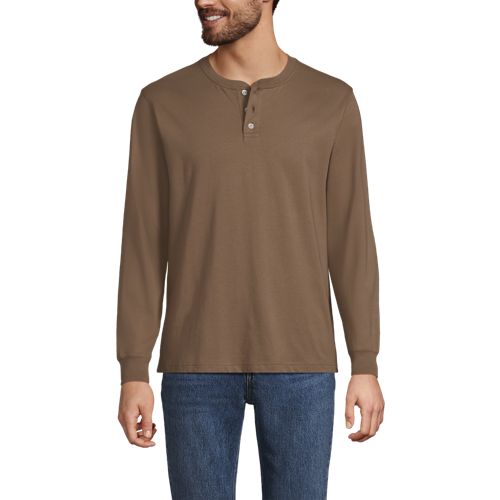  Lands' End Super-t Langarm-henleyshirt, Classic Fit, Herren, Größe:44-46 Regular, Braun, Baumwolle, By Lands' End 