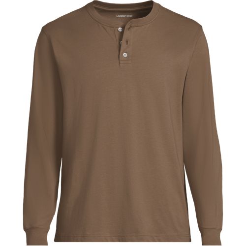 Super-T Henley Long Sleeve T-shirt, Men, size: XXL, regular, Brown, Cotton, by Lands' End