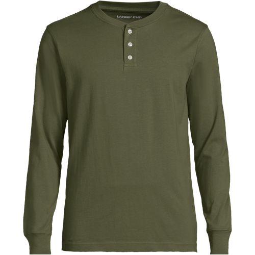 Super-T Henley Long Sleeve T-shirt, Men, size: XXL, regular, Green, Cotton, by Lands' End