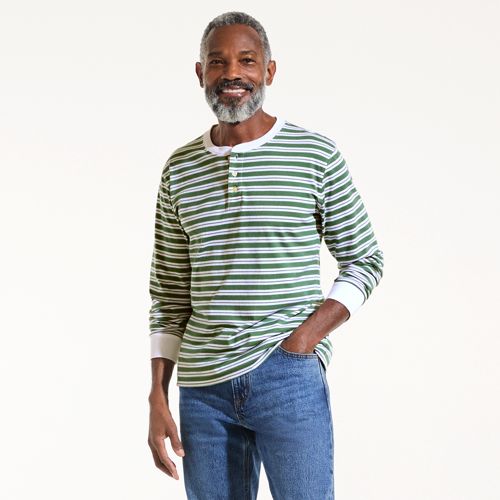 Super-T Henley Long Sleeve T-shirt, Men, size: M, regular, Green, Cotton, by Lands' End