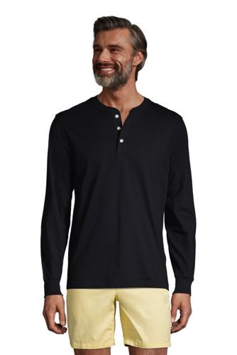 【ランズエンド LANDS' END】メンズ・スーパーT／ヘンリーネック／長袖/S/ブラック