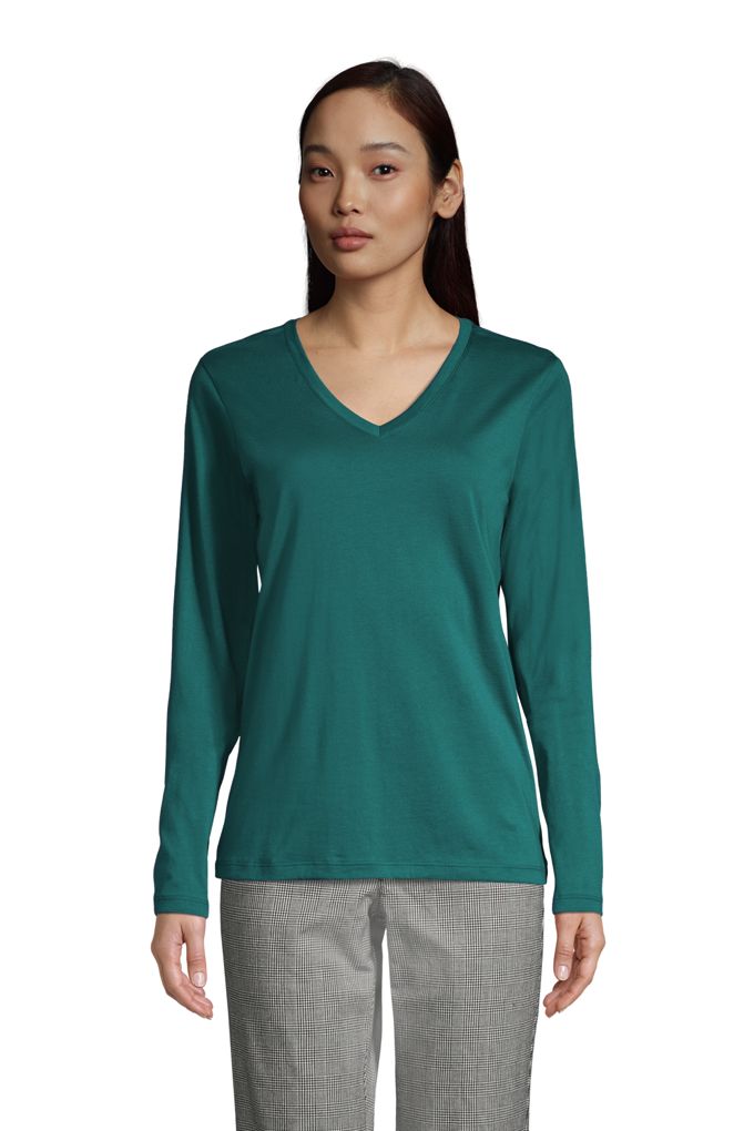 Lands' EndWomen's Petite Relaxed Supima Cotton Long Sleeve V-Neck T ...