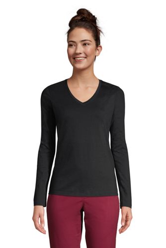 Lands' EndWomen's Relaxed Supima Cotton Long Sleeve V-Neck T-Shirt ...