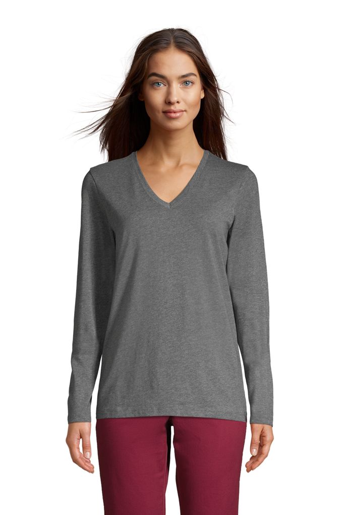 Lands' EndWomen's Tall Relaxed Supima Cotton Long Sleeve VNeck TShirt