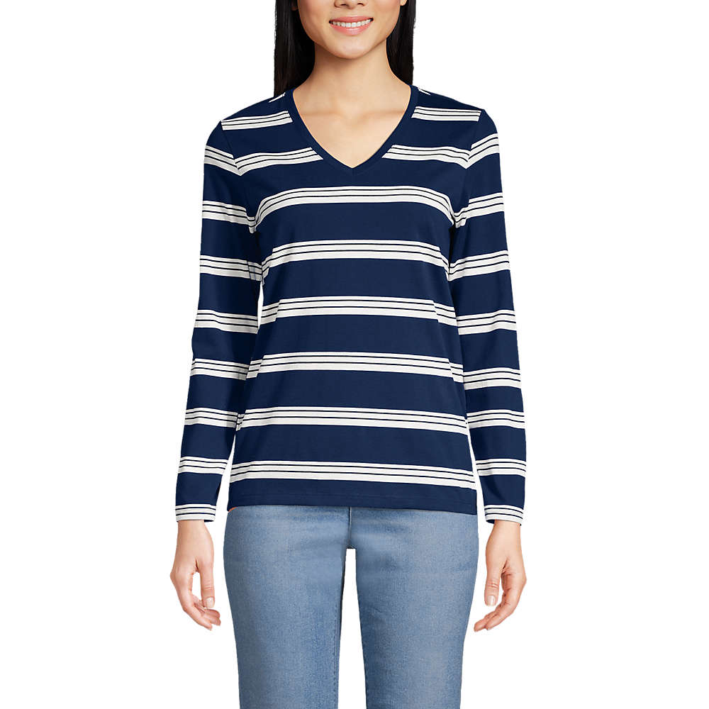Women's Relaxed Supima Cotton Long Sleeve V-Neck T-Shirt | Lands' End