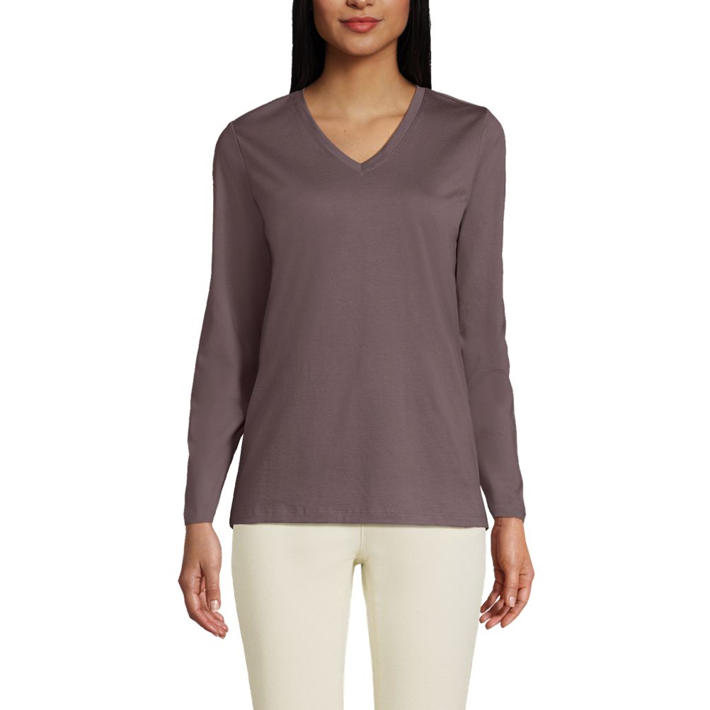 Women's Supima Cotton Long Sleeve V-Neck T-Shirt | Lands' End