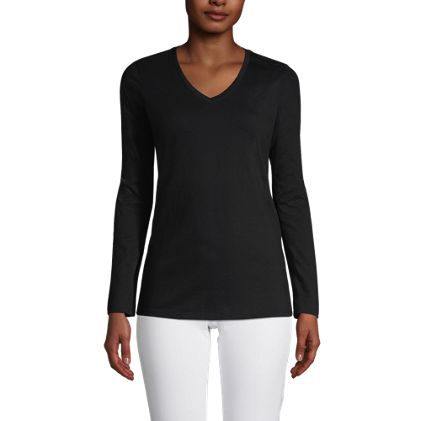 Women's Relaxed Supima Cotton Long Sleeve V-Neck T-Shirt - image 1