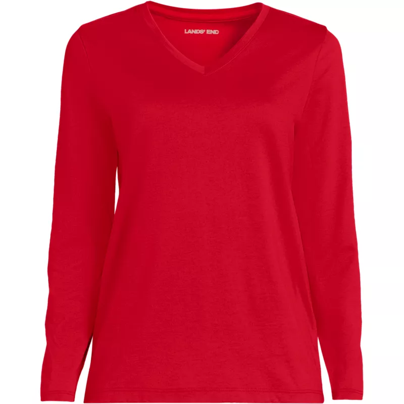 Plus Size Supima Cotton Long Sleeve V-Neck T-Shirt, Front