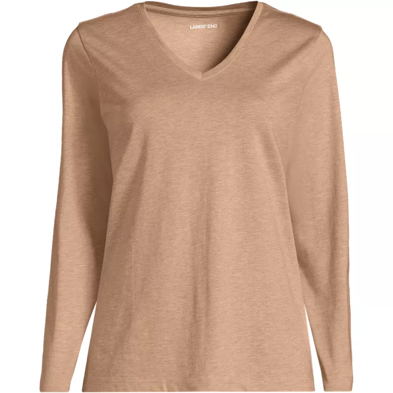Petite Supima Cotton Long Sleeve V-Neck T-Shirt, Front