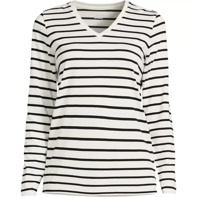 Plus Size Supima Cotton Long Sleeve V-Neck T-Shirt, Front