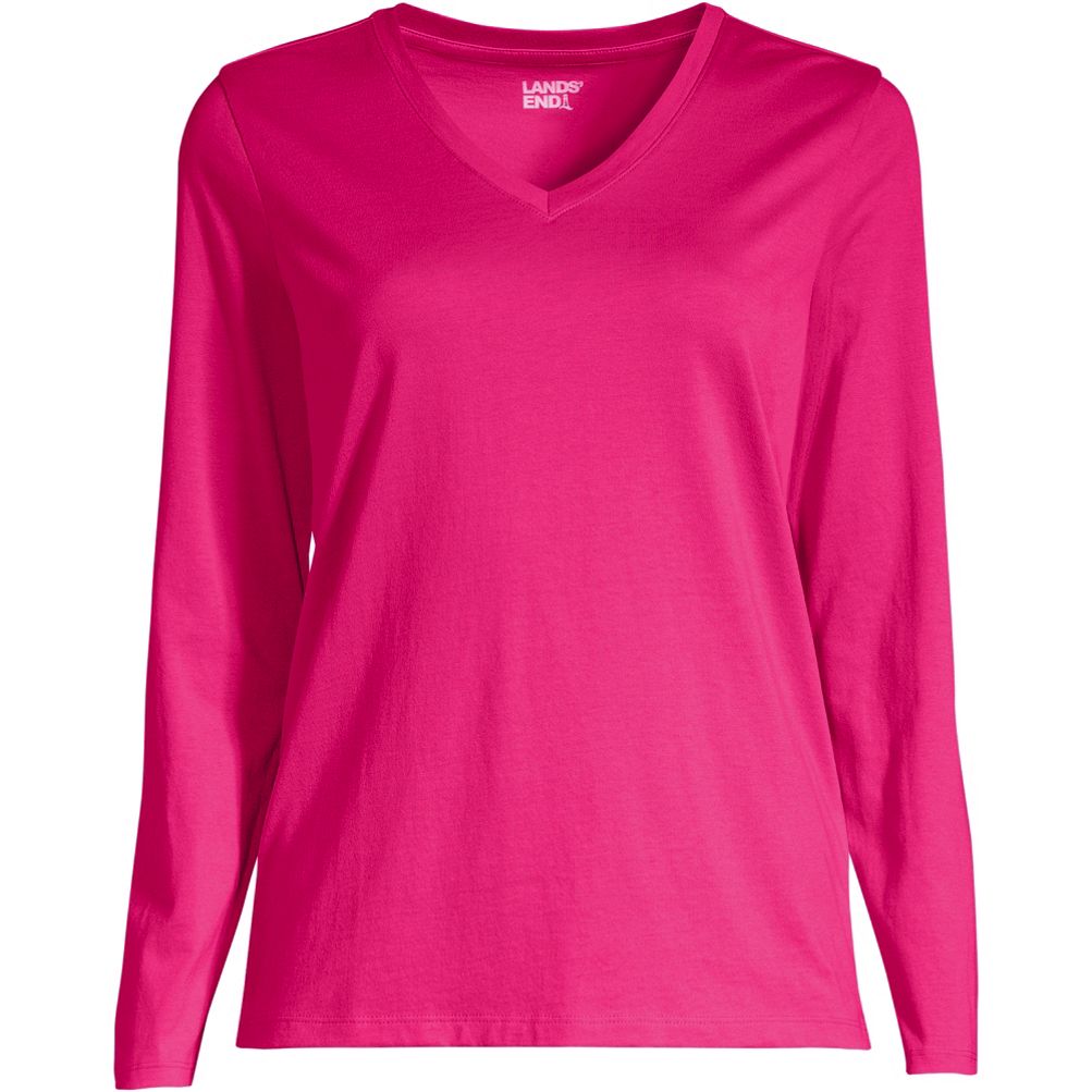 Lands' End Women's Plus Size Relaxed Supima Cotton Long Sleeve V