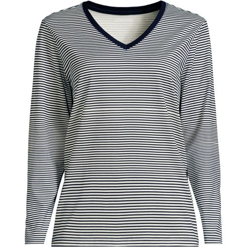 Supima Long Sleeved T-shirt, Women, size: 1X, plus, Blue, Cotton, by Lands' End
