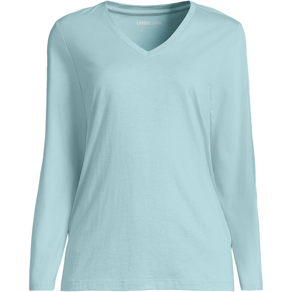 Supima Long Sleeved V-neck T-shirt, Women, size: S, regular, Green, Cotton, by Lands' End